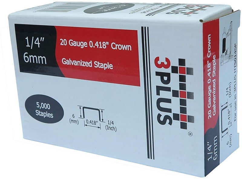 3PLUS T50/06 20 قياس 3/8 بوصة (10.6 مم) تاج 1/4 بوصة طول الساق مسامير سلكية مجلفنة رفيعة، 5000 في العلبة - Image 1